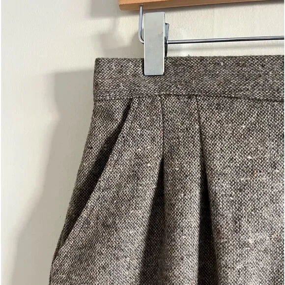 Vintage 60's 70's tweed brown A line wool midi skirt career chic sophisticated